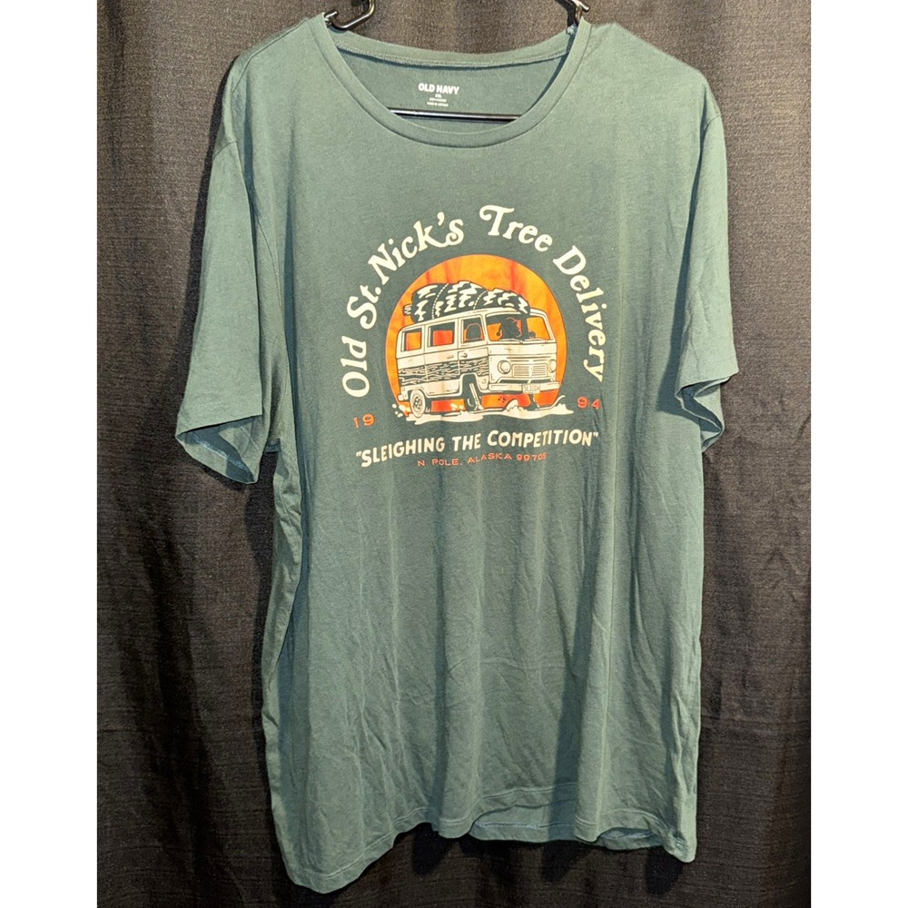 Old Navy Mens XXL St Nicks Tree Delivery Christmas Graphic T Shirt Green